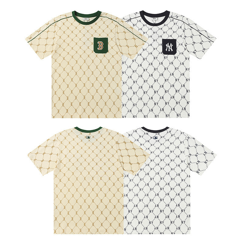 MLB Short Sleeve 25SS Spring and Summer New Retro Diamond Presbycep Trendy Luxury Personality Contrast Crew Neck Neckline Men's and Women's T-Shirt